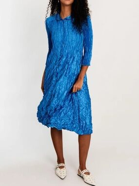 ALQUEMA METALLIC NEHRU COAT DRESS ROYAL BLUE
